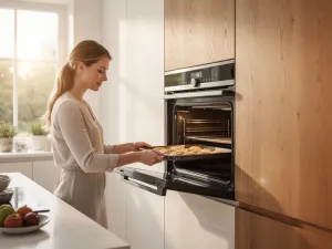 Nowoczesny odkurzacz piorący na czystym dywanie w jasnym, przytulnym salonie.